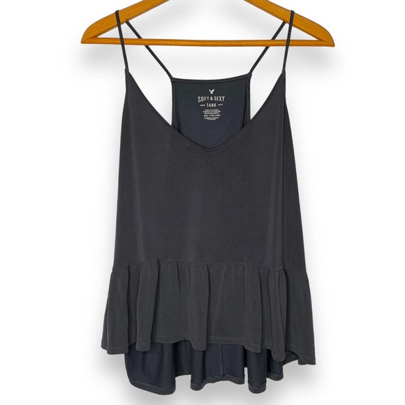 American Eagle Outfitters Tops - AMERICAN EAGLE women's plus size gray Soft & Sexy ruffled crop top SZ XXL